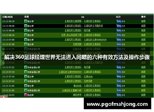 解决360足球经理世界无法进入问题的六种有效方法及操作步骤