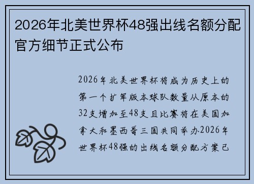 2026年北美世界杯48强出线名额分配官方细节正式公布